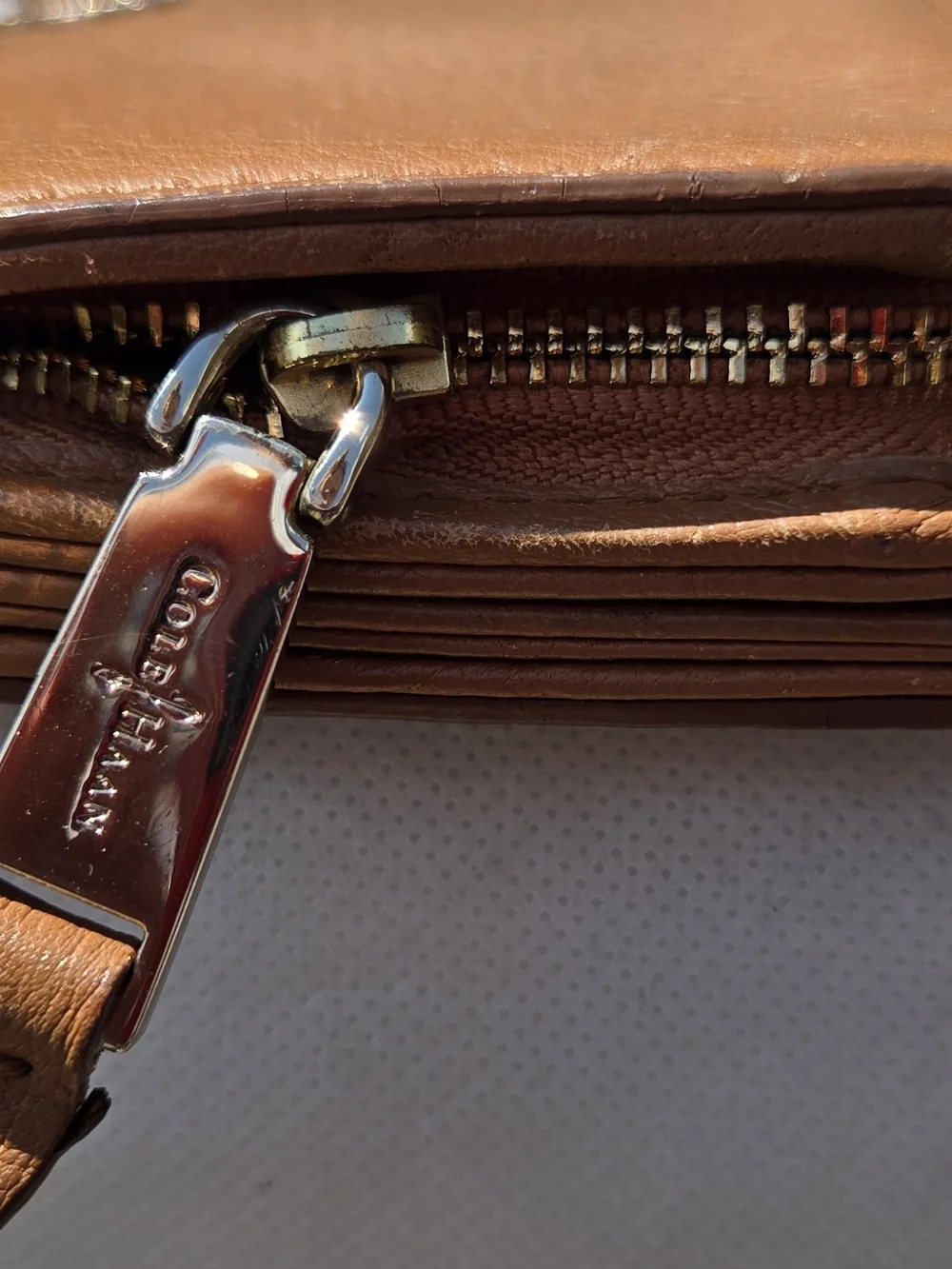 GUC Cole Haan Brown Pebbled Leather Wallet Clutch with Silver Logo